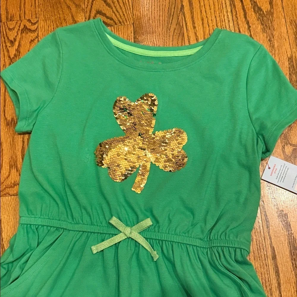 Cat & Jack St. Patrick's Day green dress gold and green flip sequins shamrock L